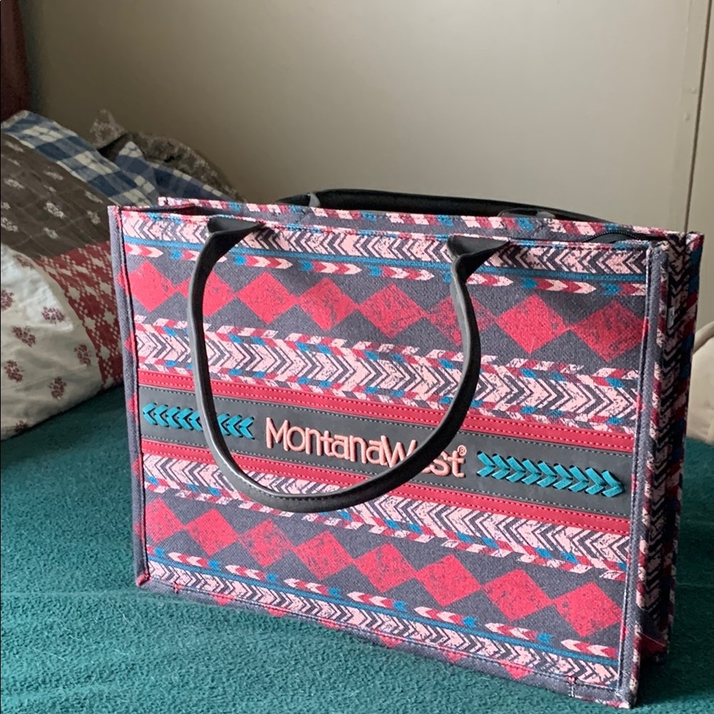 Montana West Red and Blue Geometric Tote Bag
